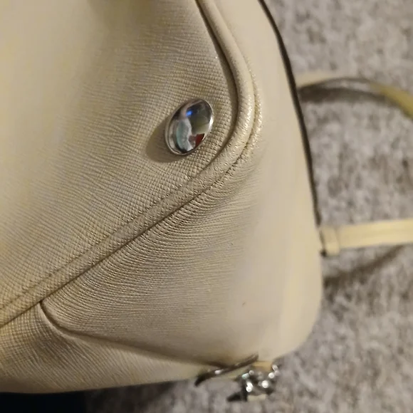 Coach Peyton Saffiano Leather Dome Satchel Cream Gold Champagne Metallic Bag - Picture 11 of 16